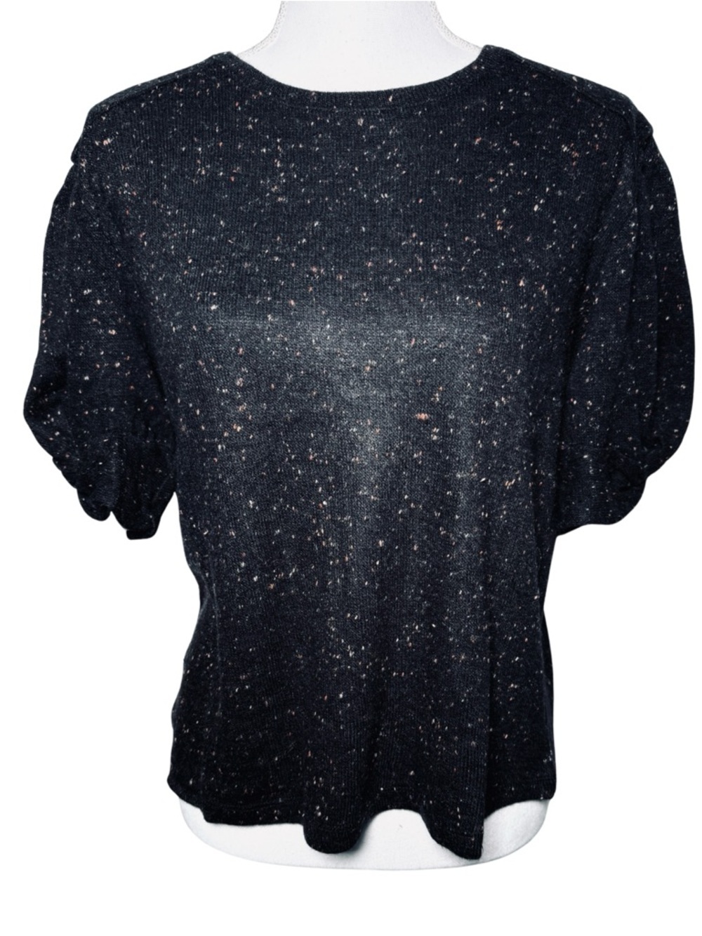 hello nite Black Speckled Crewneck Sweater‎ — Short Puff Sleeve Women Medium NWT